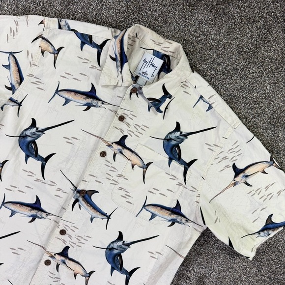 Guy Harvey Other - Guy Harvey AFTCO Bluewater Marlin Fish Button Up Shirt Mens Medium Short Sleeve